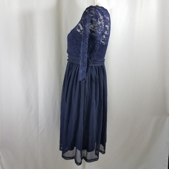 Dilanni Navy Lace 3/4 Sleeve Dress M - Picture 4 of 15